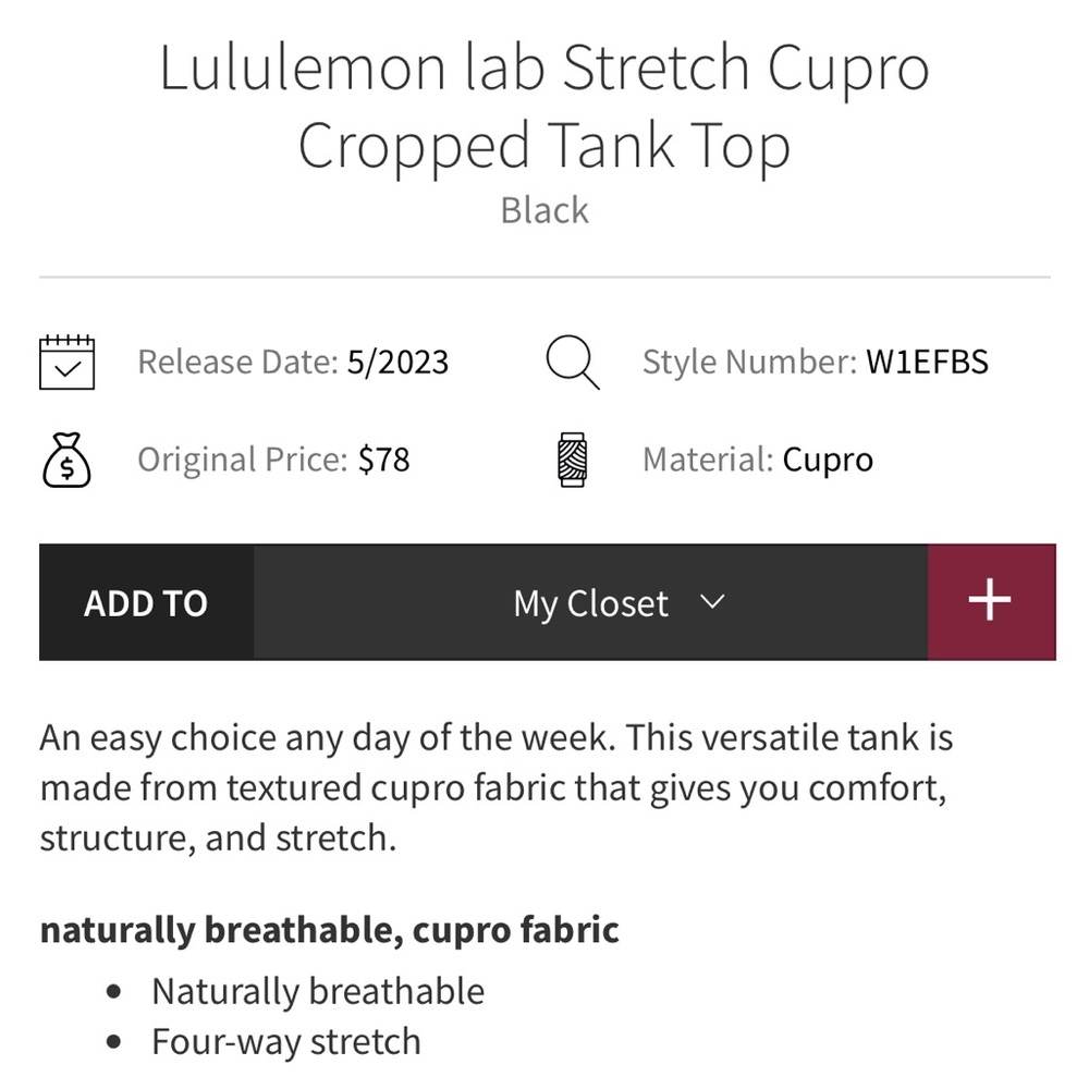 Lululemon LAB Stretch Cupro Cropped Tank 8 - Picture 14 of 14